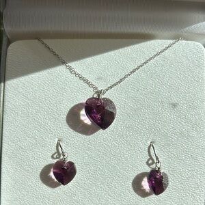 Purple Heart Pendant Necklace and Earrings Set from Swarovski Elements
